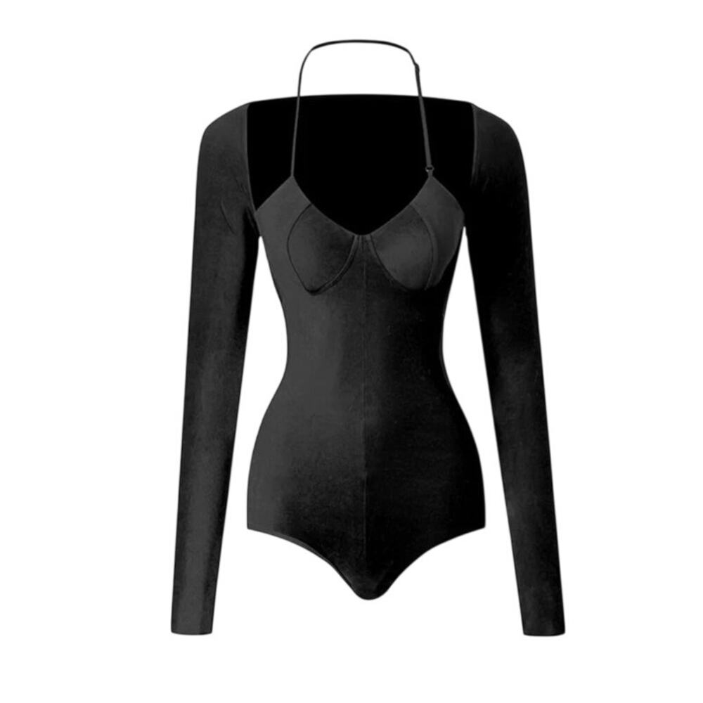 Danceand Sway Z Women's Milk Silk Long Sleeve Bodysuit Practice Black NEW Small